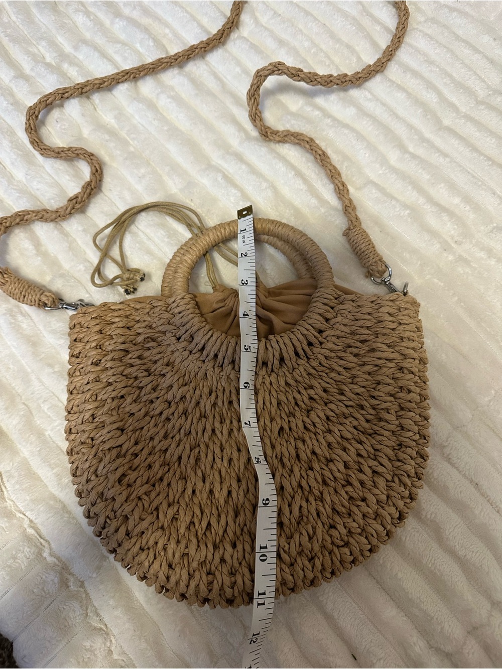 Structured Straw Tote with Orange Patterned Scarf Accent - Picture 3 of 7